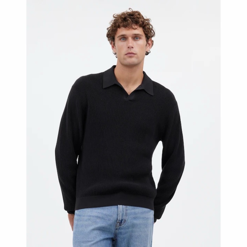 Madewell Johnny-Collar Black Merino Wool‎ Sweater